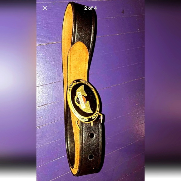 RARE men's Vintage 1986 Kawasaki Genuine Leather and Solid Brass Belt! 🏍 - Picture 2 of 4